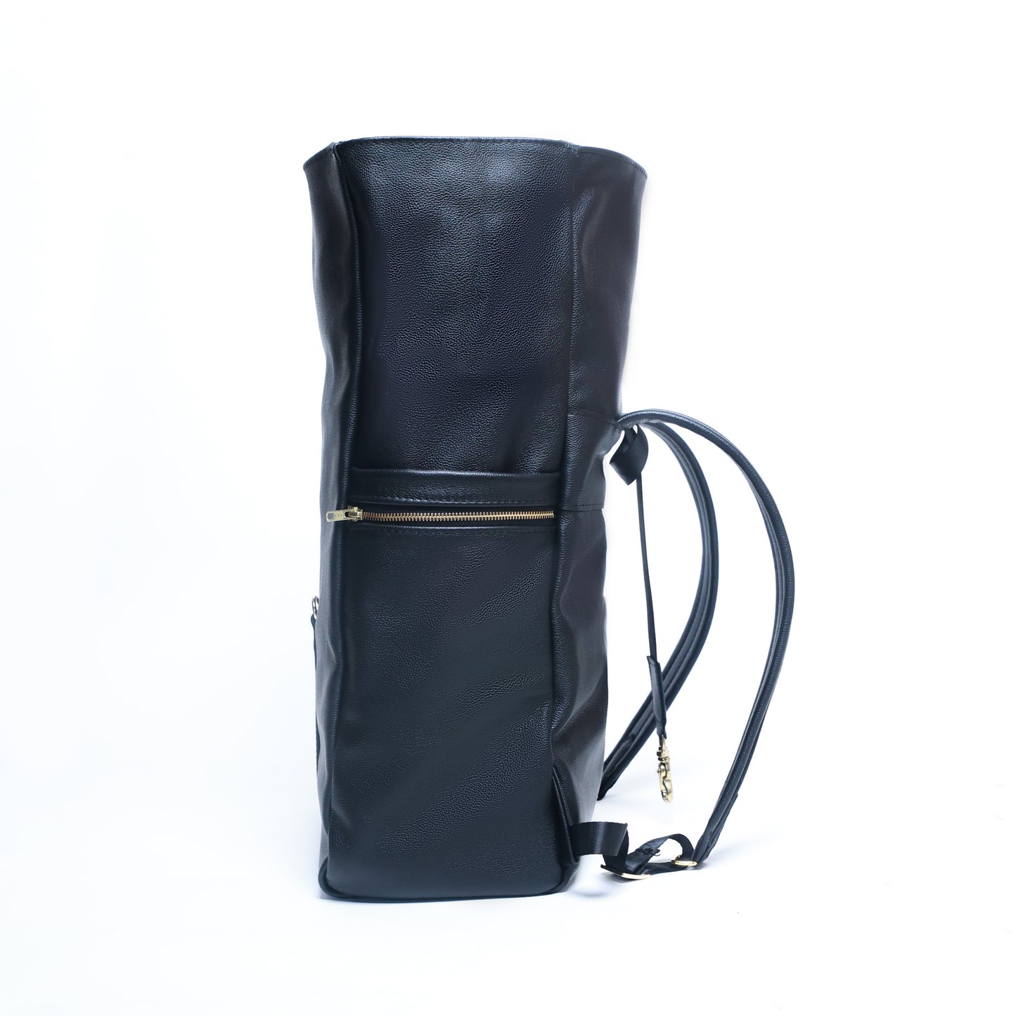 black leather handcrafted backpack