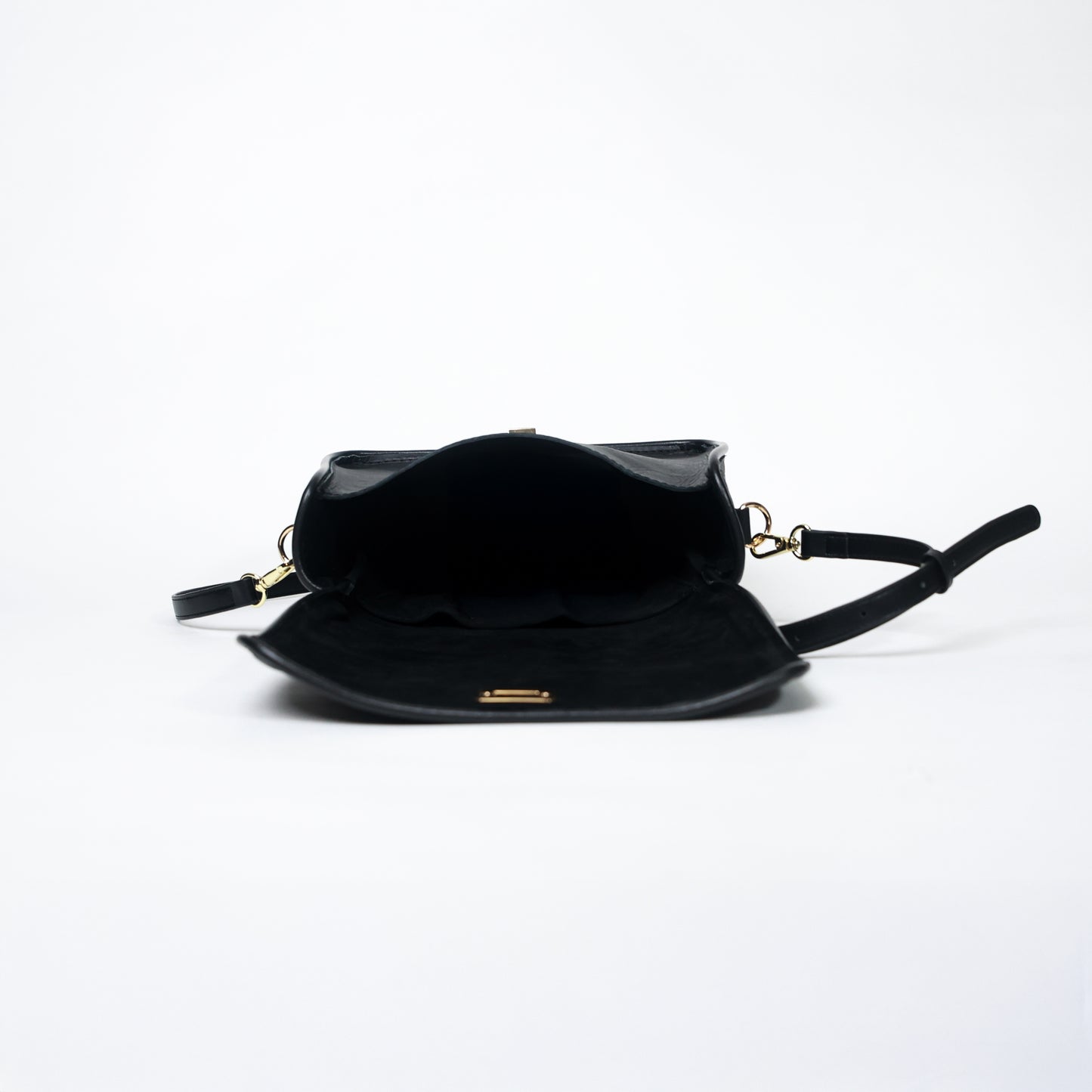 black handcrafted leather crossbody