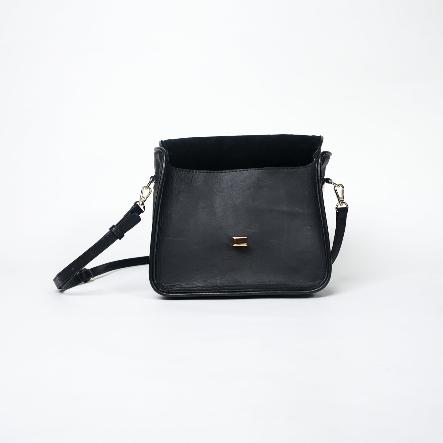 black handcrafted leather crossbody