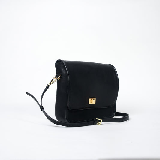 black handcrafted leather crossbody