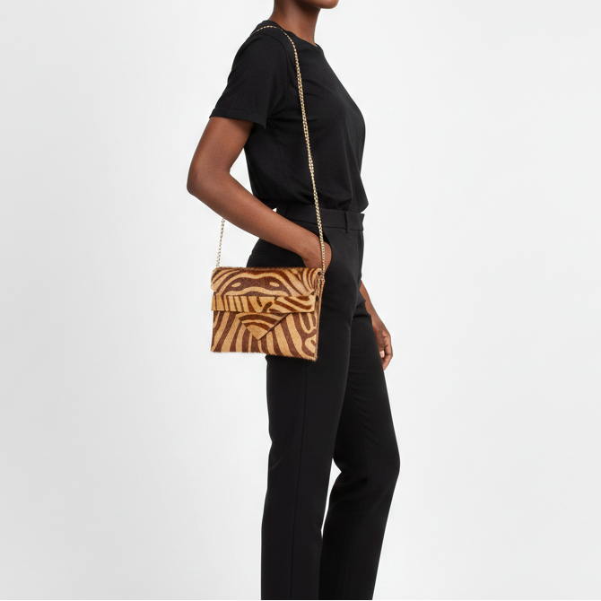 Renee Mocha Zebra Envelope Clutch (Warm Brown)