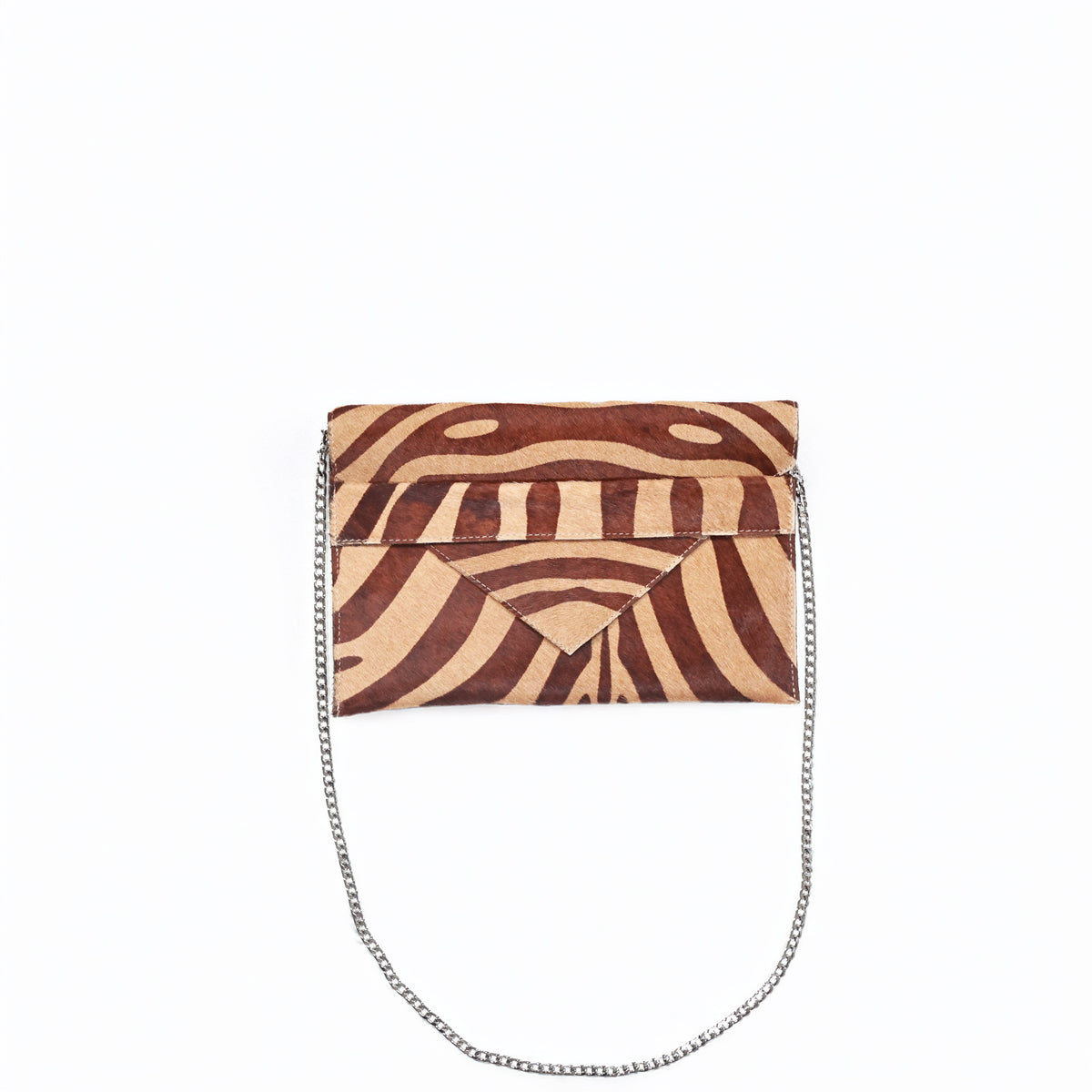 Renee Mocha Zebra Envelope Clutch with Silver Chain