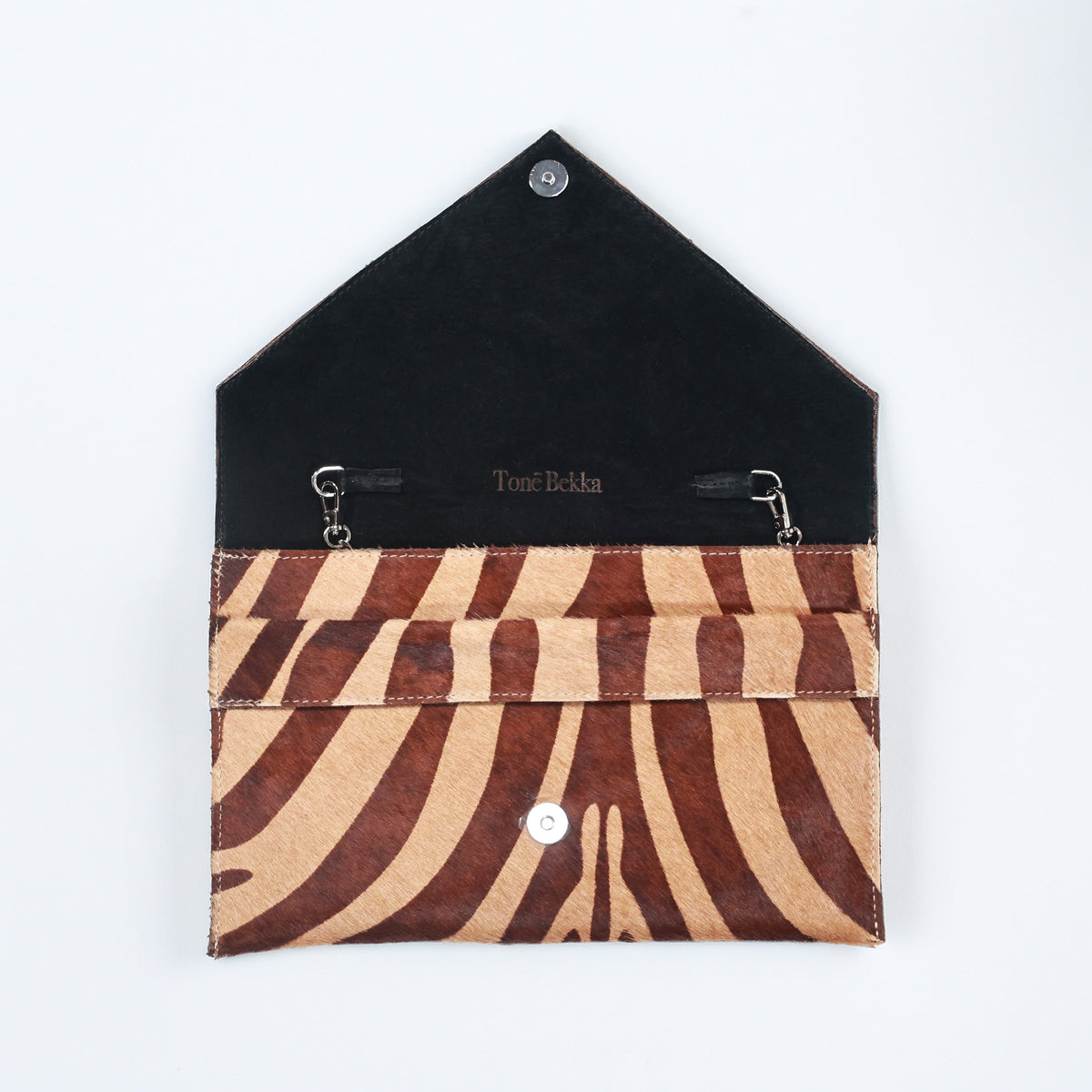 Renee Mocha Zebra Envelope Clutch with Silver Chain