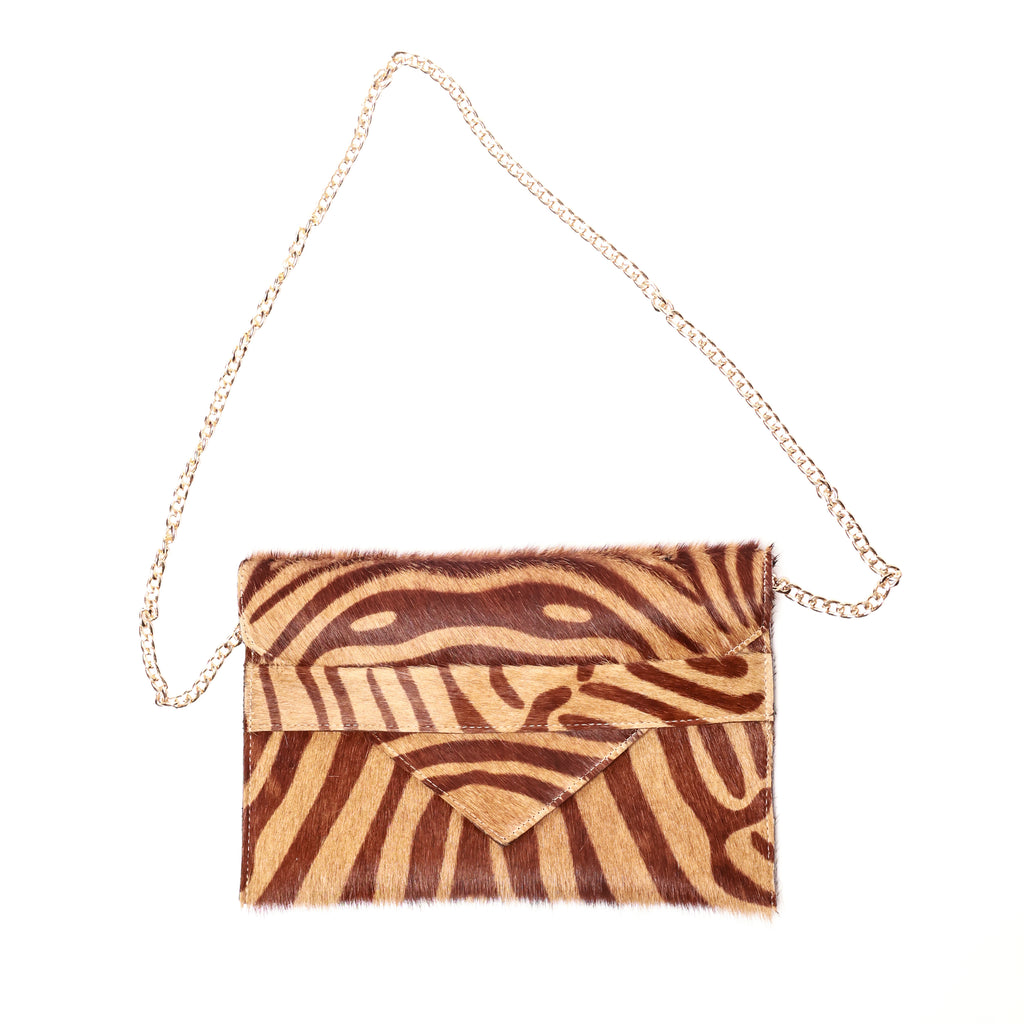 Renee Mocha Zebra Envelope Clutch (Warm Brown)