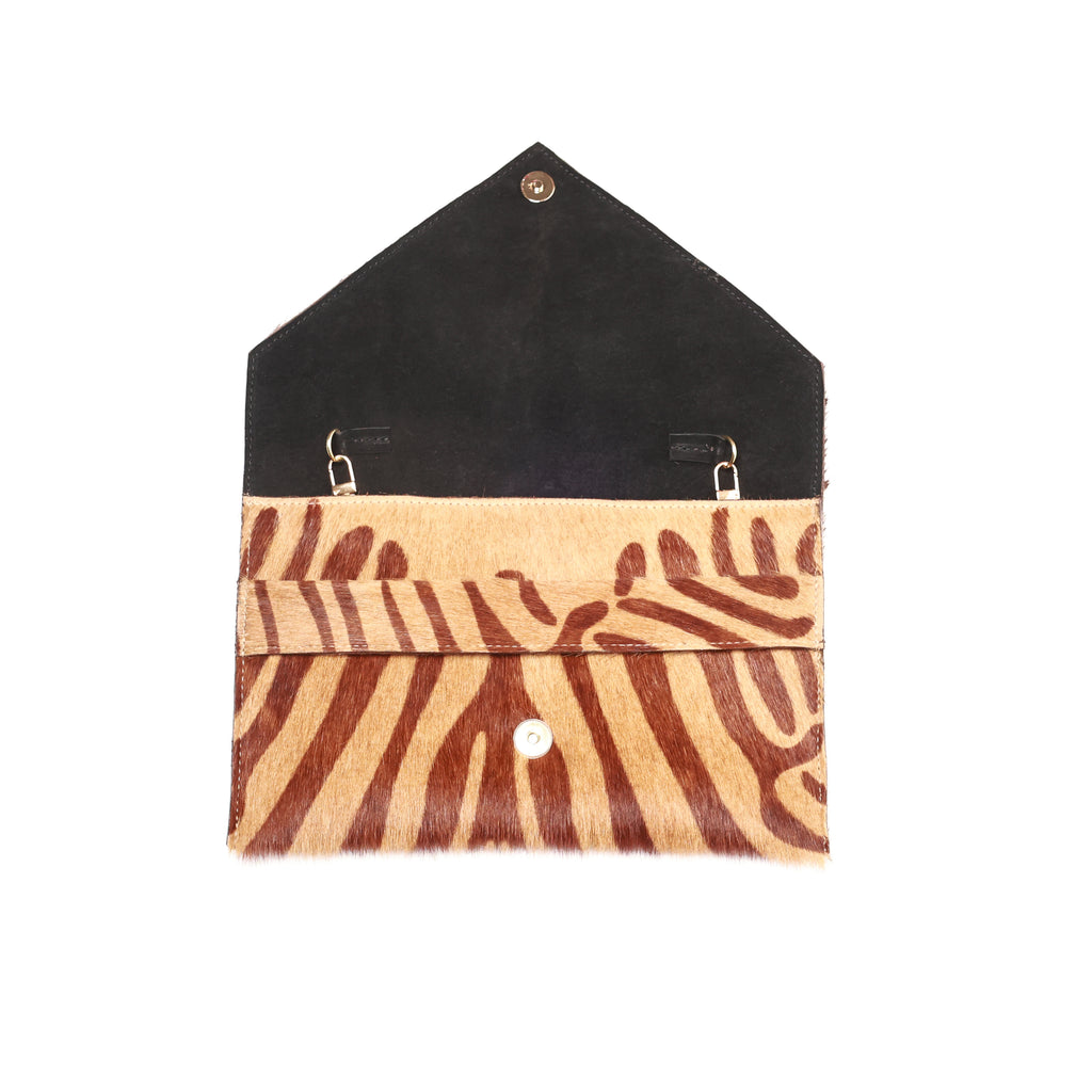 Renee Mocha Zebra Envelope Clutch (Warm Brown)