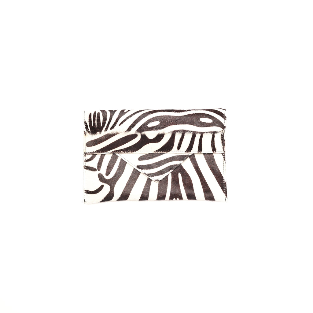 Renee Classic Zebra Envelope Clutch with Silver Chain
