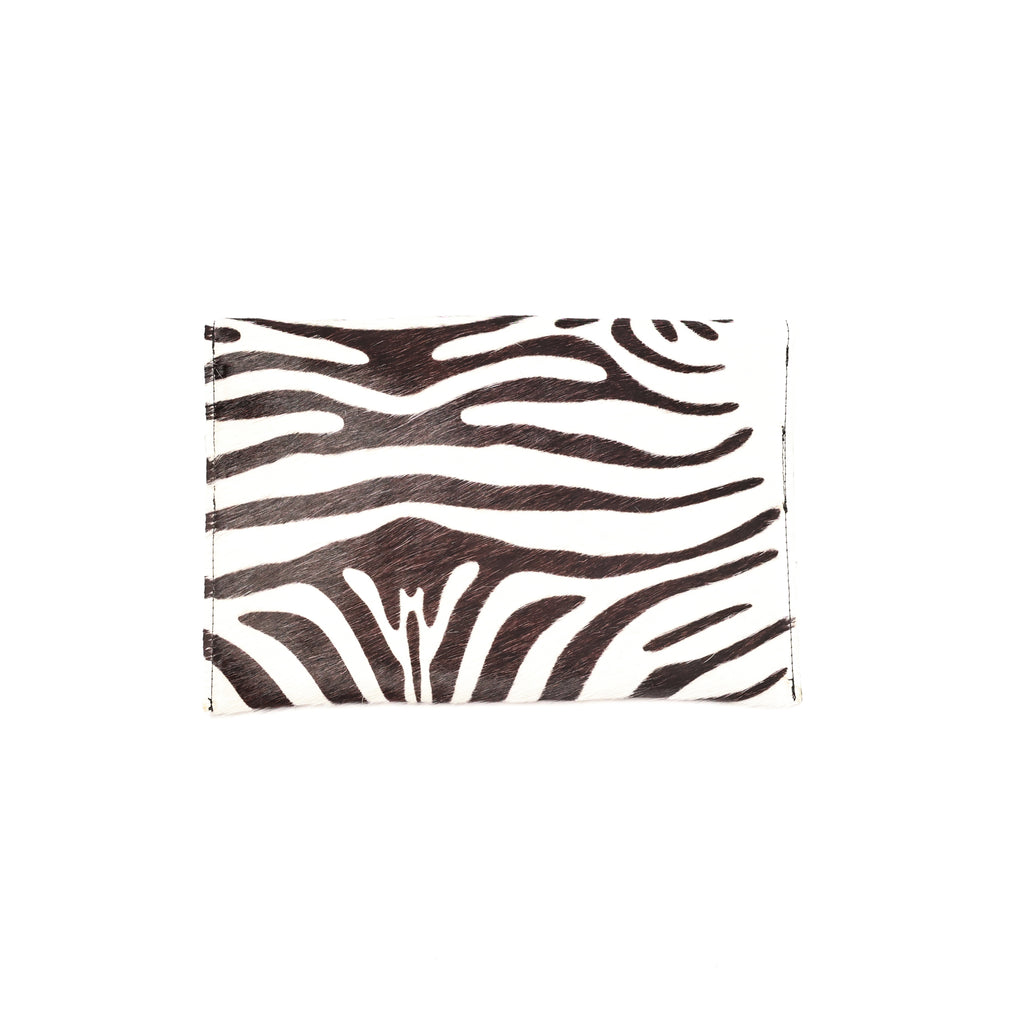 Renee Classic Zebra Envelope Clutch with Silver Chain