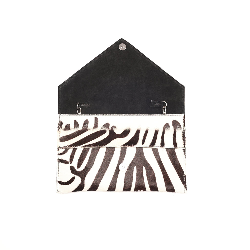 Renee Classic Zebra Envelope Clutch with Silver Chain