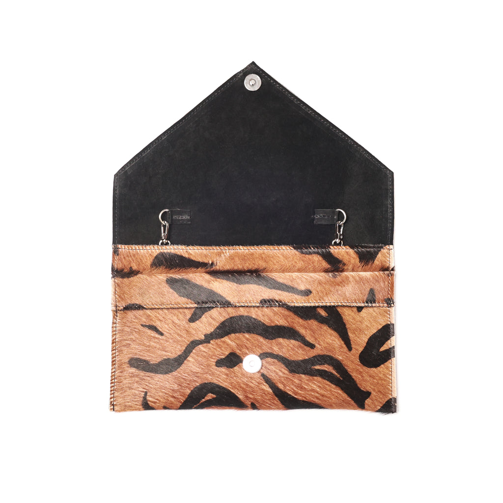 Renee Tiger Wildcat Envelope Clutch with Silver Chain