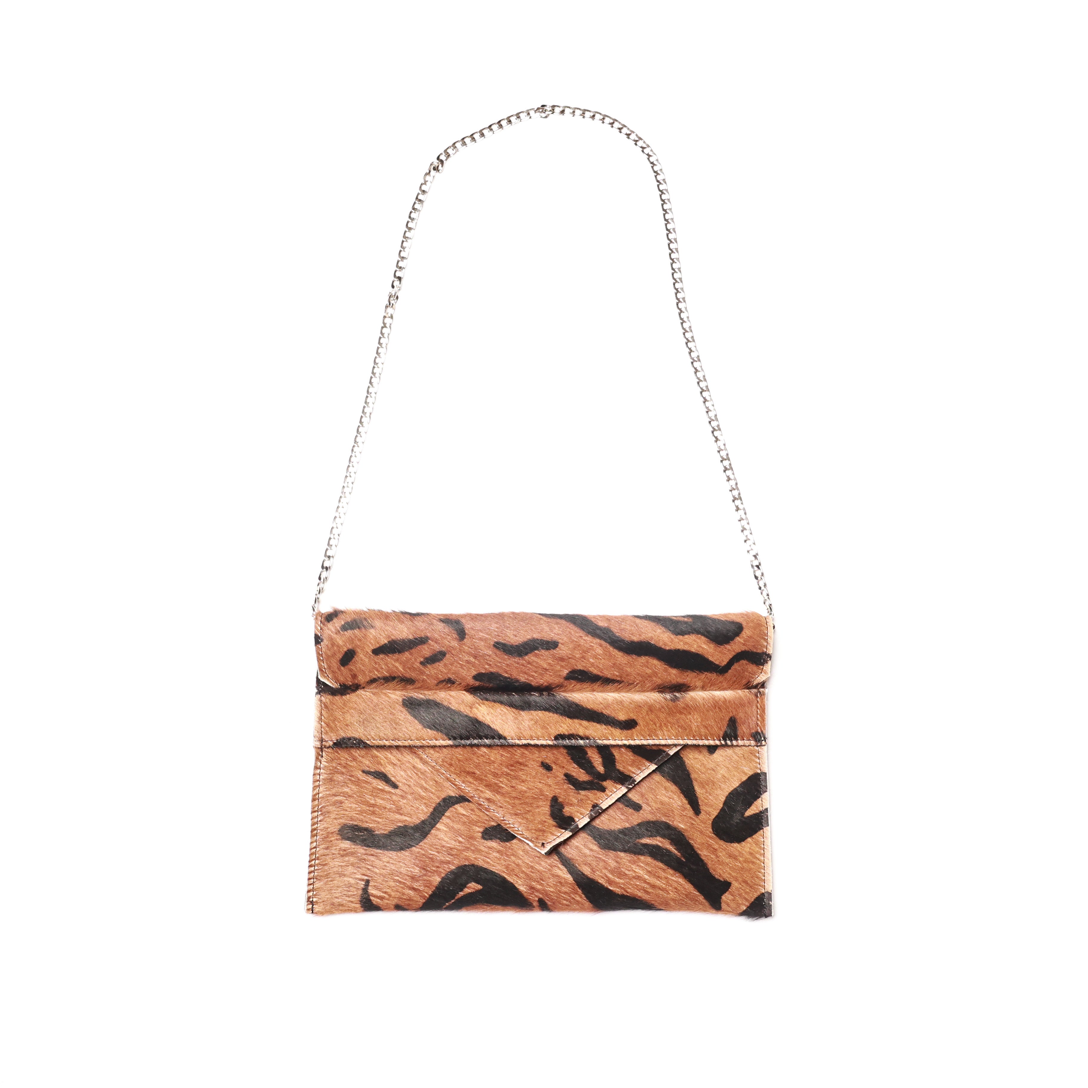 Renee Tiger Wildcat Envelope Clutch with Silver Chain