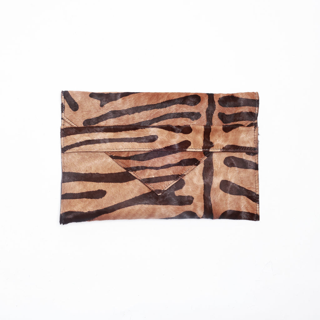 Renee Tiger Mocha Hair on Hide Clutch