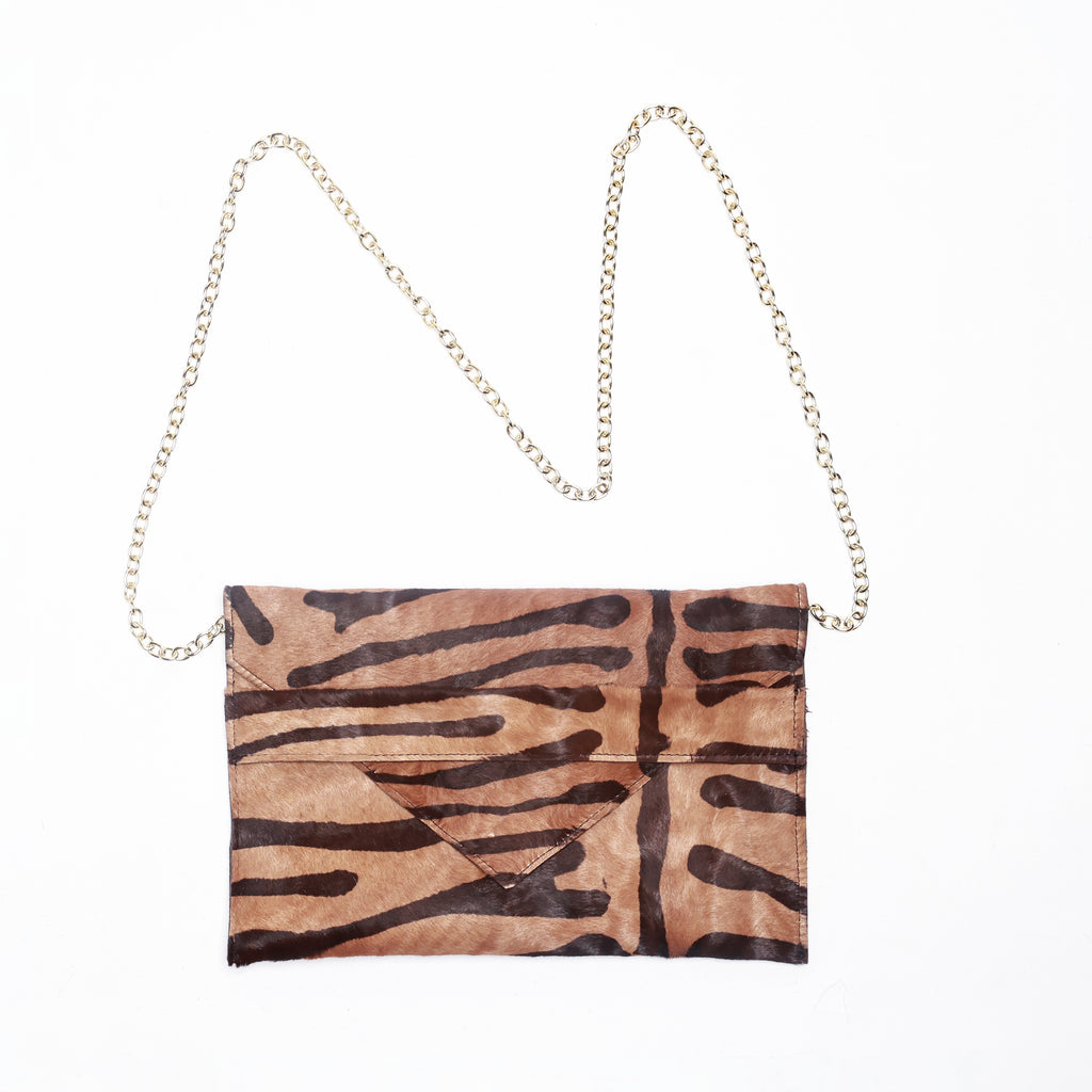 Renee Tiger Mocha Hair on Hide Clutch