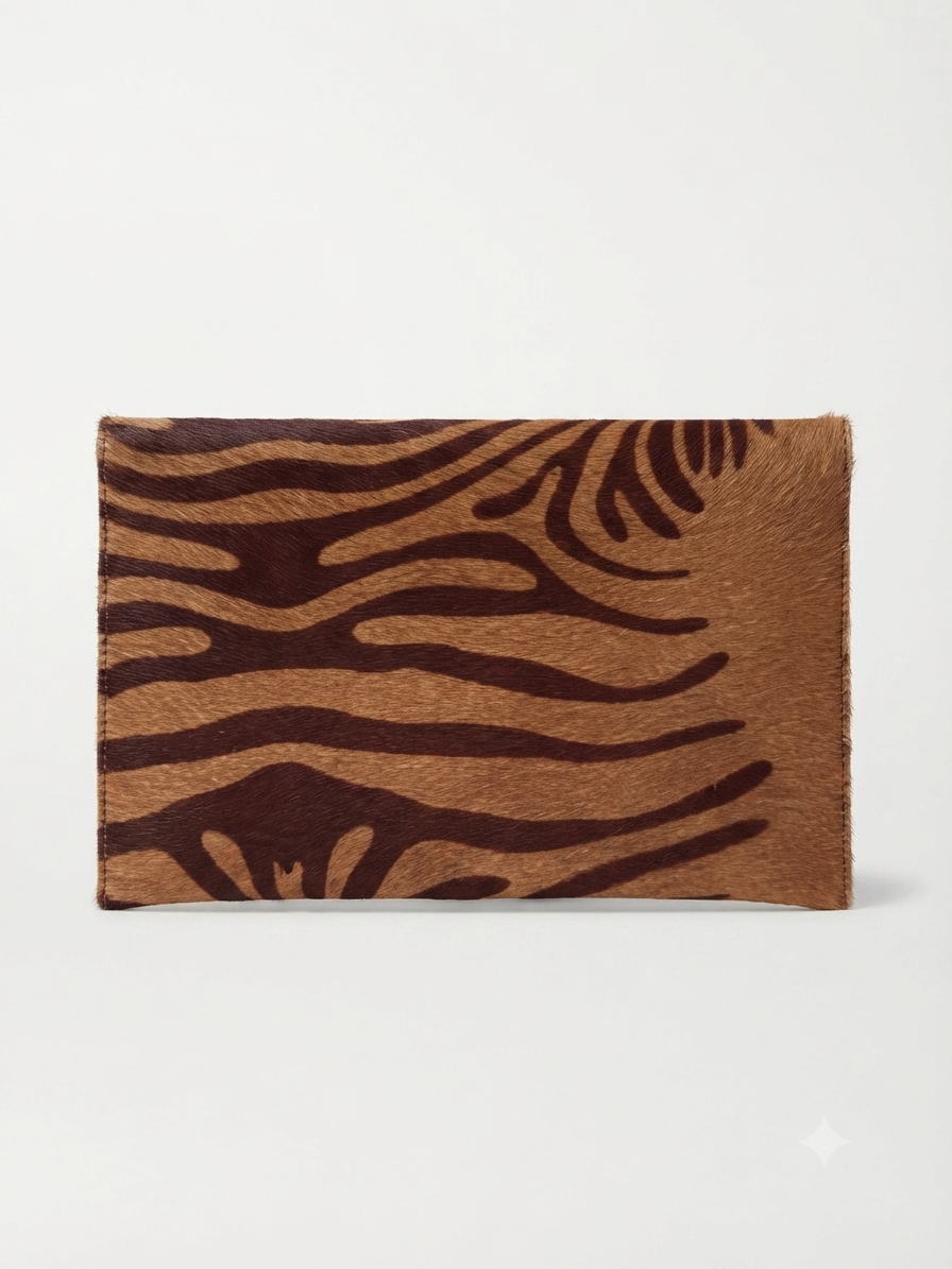 Renee Mocha Zebra Envelope Clutch with Gold Chain
