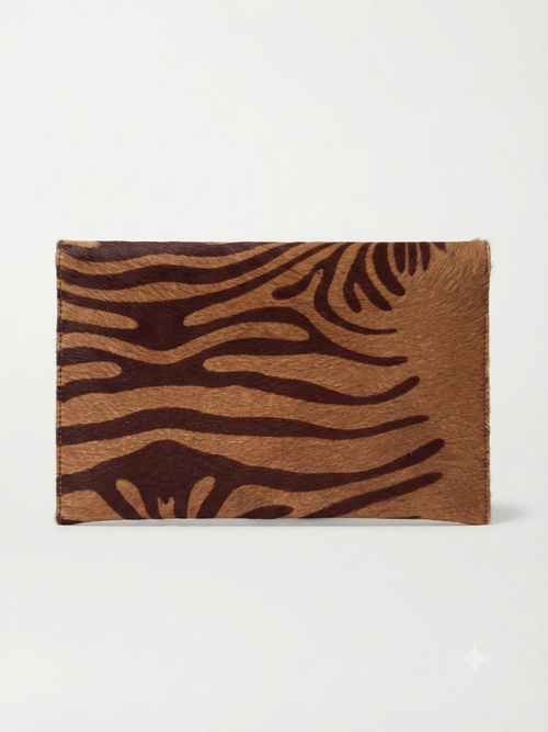 Renee Mocha Zebra Envelope Clutch with Gold Chain