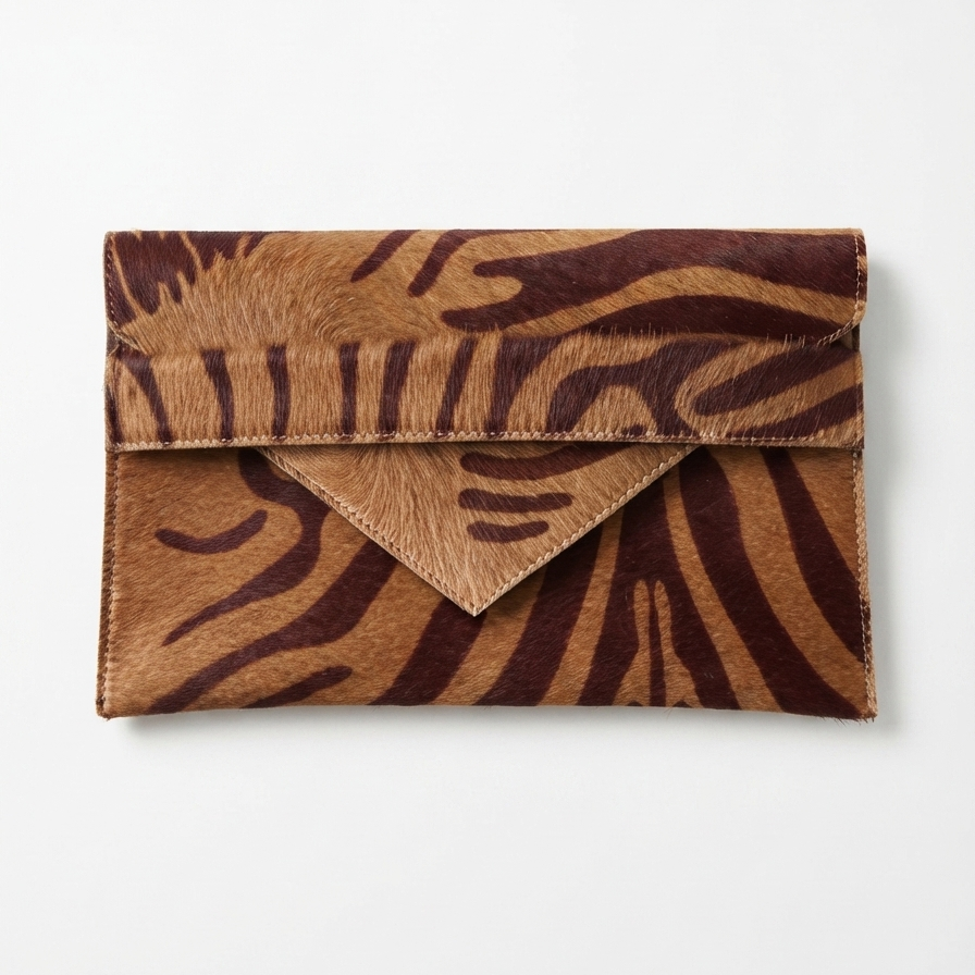 Renee Mocha Zebra Envelope Clutch with Gold Chain