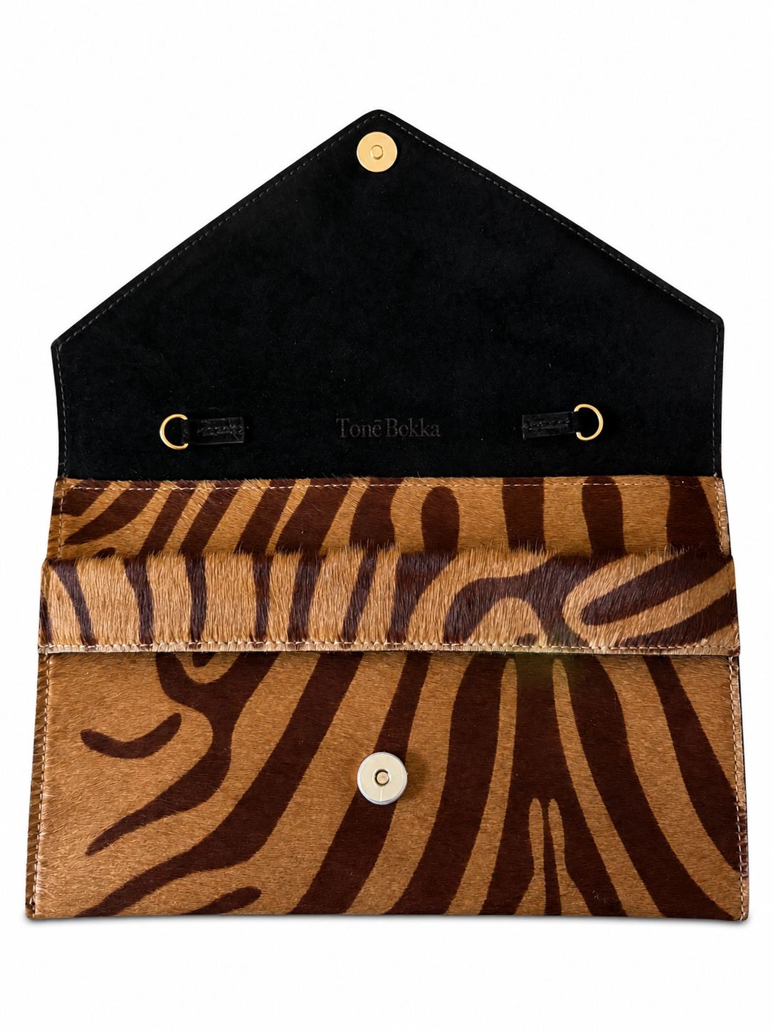 Renee Mocha Zebra Envelope Clutch with Gold Chain