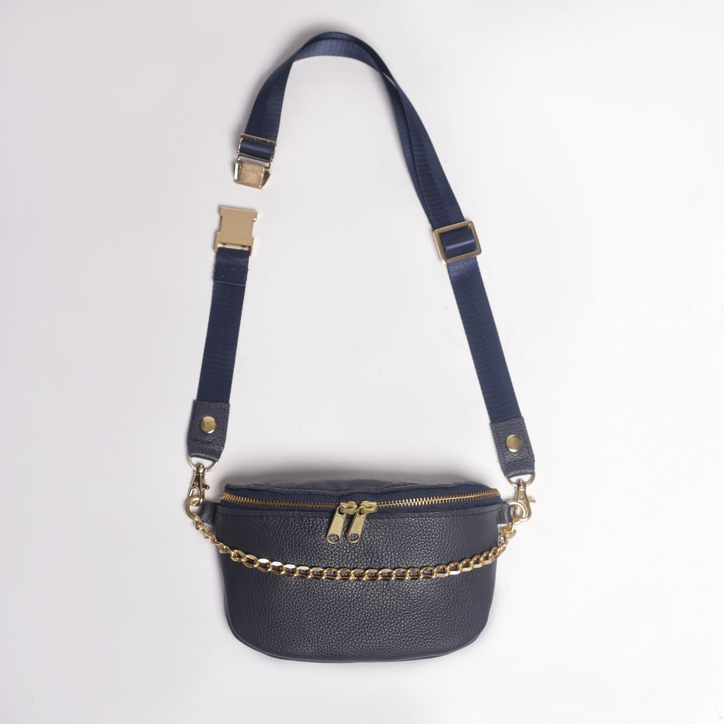 navy leather belt bag