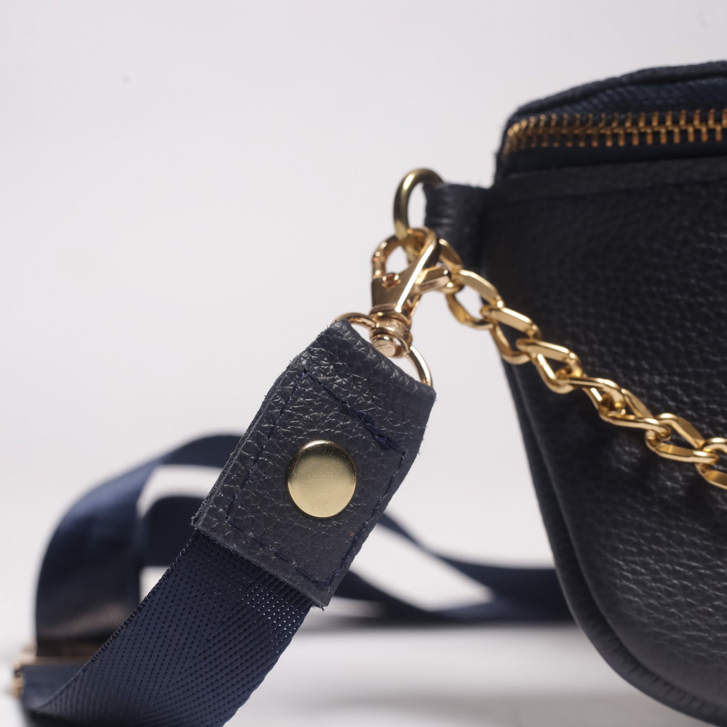 navy leather belt bag