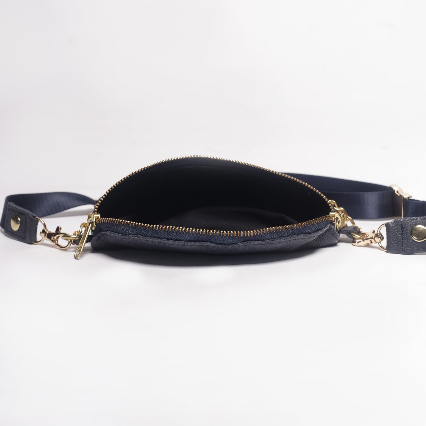 navy leather belt bag