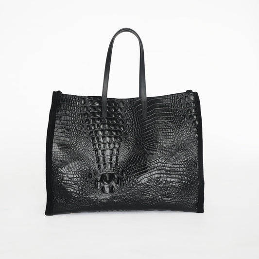 Daily Tote in Croc & Black Leather